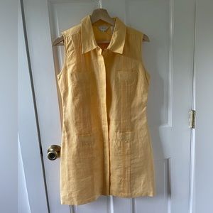 100% Linen Yellow Button Up Sleeveless Dress
